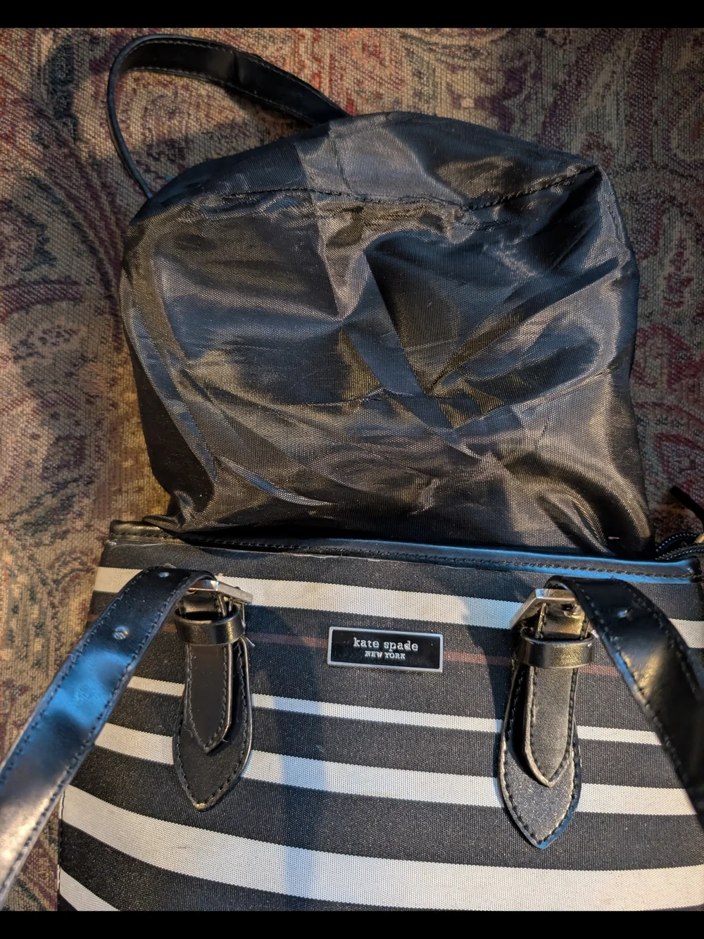 Kate Spade New York Black & Cream Striped Tote Bag